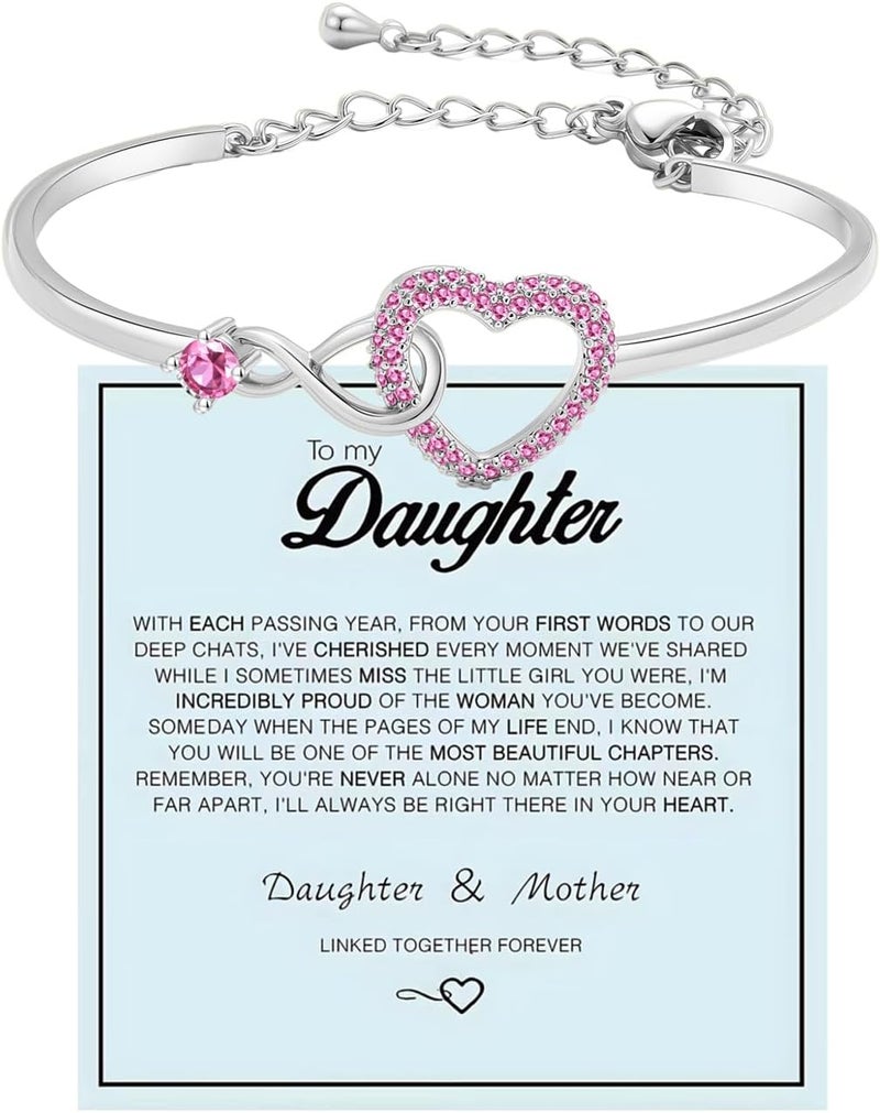DivaGlamz To My Daughter Forever Connected Bracelet, Infinity Forever Love Heart Bracelets You Are Always In Mine From Mom Cubic Zirconia Adjustable Inspirational Gift Jewelry - Image 1
